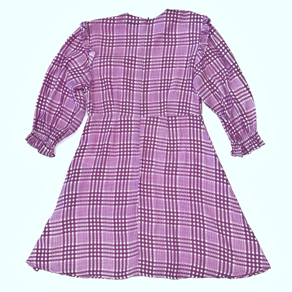 Faithful The Brand Edwina Pink Plaid Ruffled Puff long-Sleeve Mini Dress Size L - Picture 6 of 13